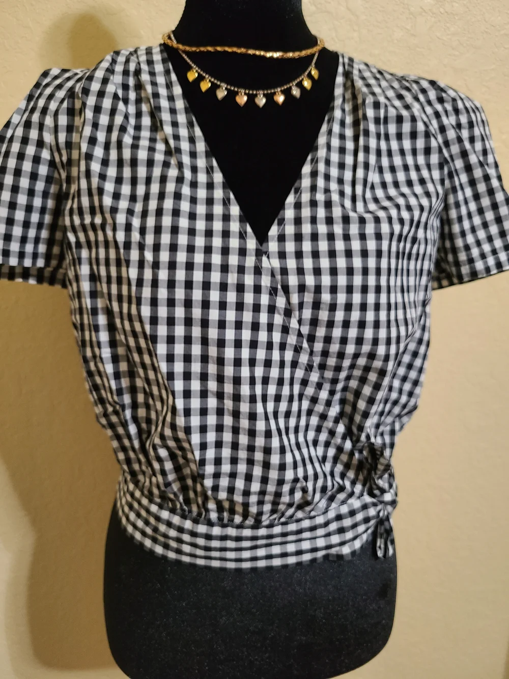 Madewell Black & White Gingham Wrap-Style Women’s Top Xxs